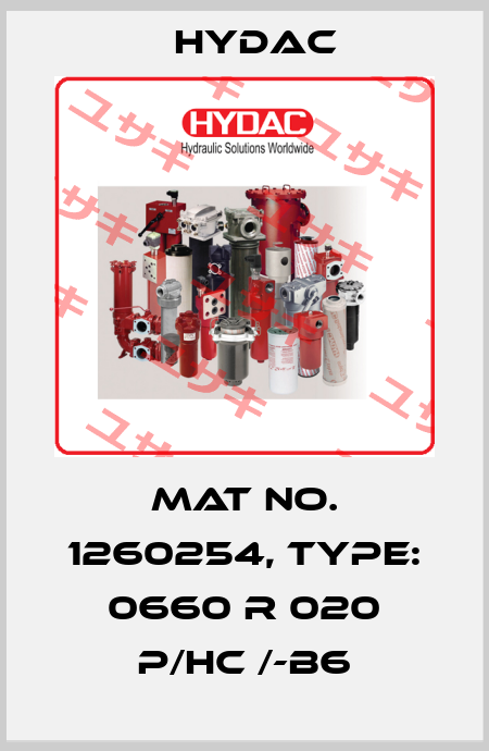 Mat No. 1260254, Type: 0660 R 020 P/HC /-B6 Hydac