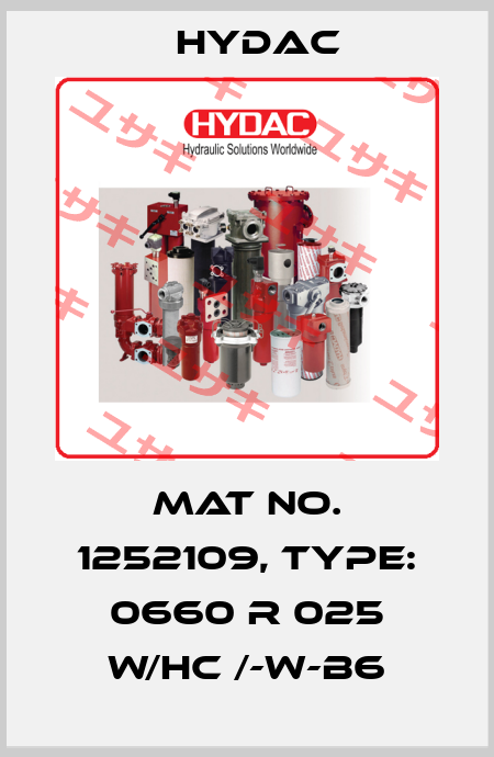 Mat No. 1252109, Type: 0660 R 025 W/HC /-W-B6 Hydac