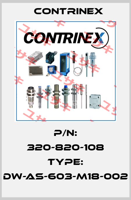 P/N: 320-820-108 Type: DW-AS-603-M18-002 Contrinex