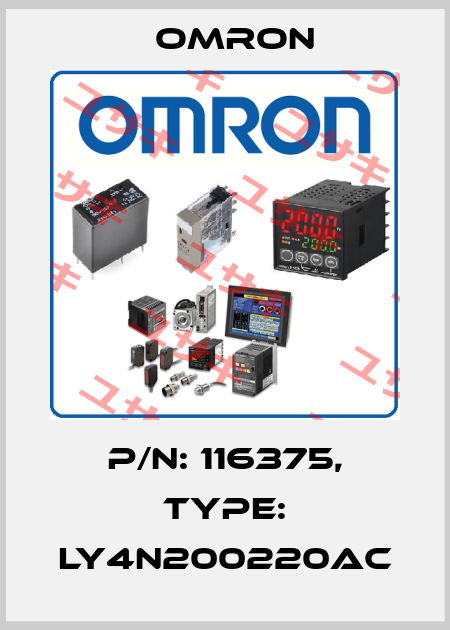 P/N: 116375, Type: LY4N200220AC Omron
