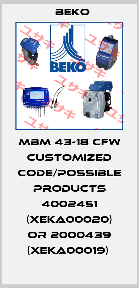 MBM 43-18 CFW customized code/possible products 4002451 (XEKA00020) or 2000439 (XEKA00019)  Beko