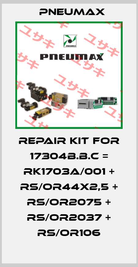 Repair kit for 17304B.B.C = RK1703A/001 + RS/OR44x2,5 + RS/OR2075 + RS/OR2037 + RS/OR106 Pneumax