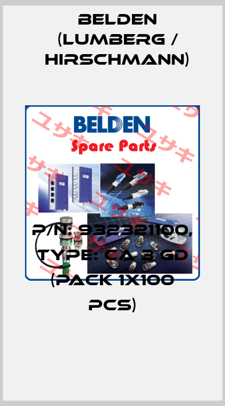 P/N: 932321100, Type: CA 3 GD (pack 1x100 pcs) Belden (Lumberg / Hirschmann)
