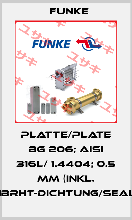 Platte/Plate BG 206; AISI 316L/ 1.4404; 0.5 mm (inkl. NBRHT-Dichtung/Seal) Funke