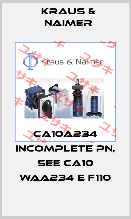 CA10A234 incomplete PN, see CA10 WAA234 E F110 Kraus & Naimer