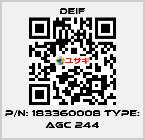 P/N: 183360008 Type: AGC 244 Deif
