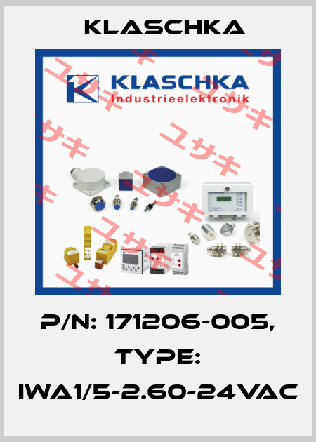 P/N: 171206-005, Type: IWA1/5-2.60-24VAC Klaschka