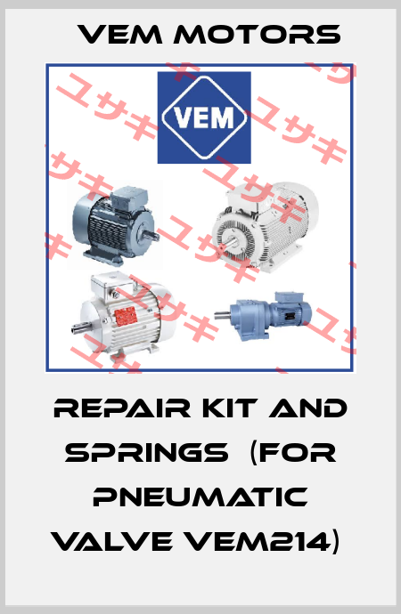 REPAIR KIT AND SPRINGS  (FOR PNEUMATIC VALVE VEM214)  Vem Motors