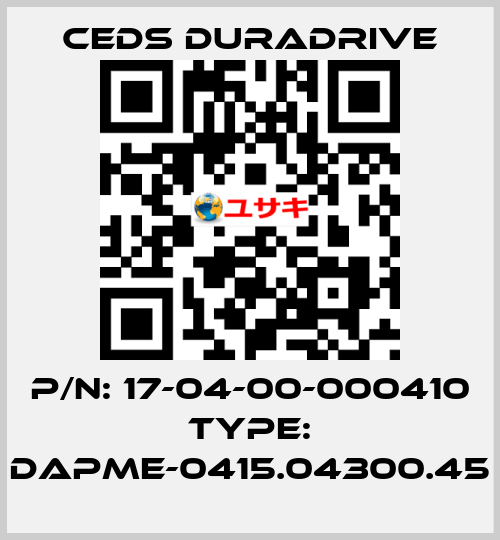 P/N: 17-04-00-000410 Type: DAPME-0415.04300.45 Ceds Duradrive