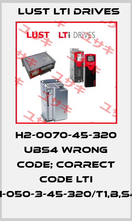 H2-0070-45-320 UBS4 wrong code; correct code LTI LSH-050-3-45-320/T1,B,S4,1R LUST LTI Drives
