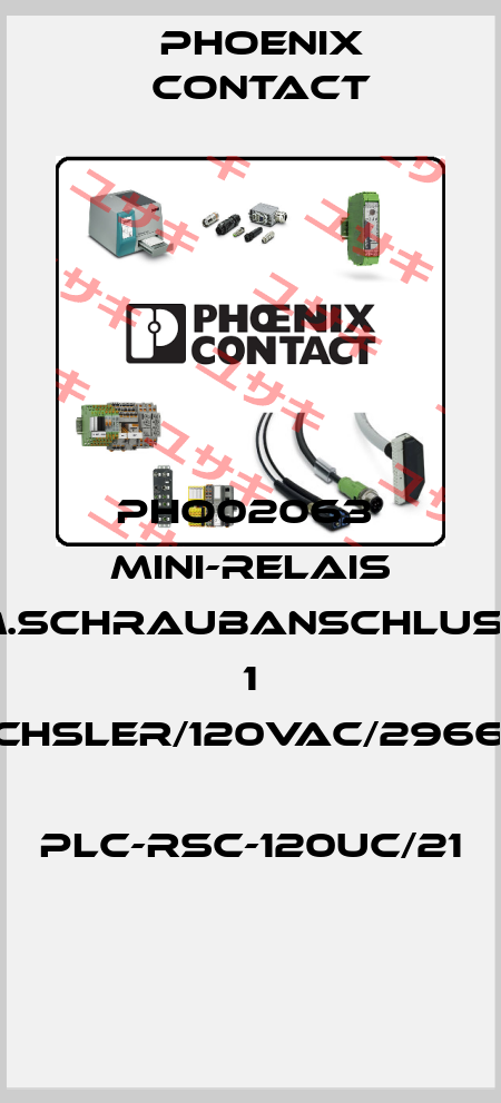 PHO02063  Mini-Relais m.Schraubanschluss  1 Wechsler/120VAC/2966197  PLC-RSC-120UC/21  Phoenix Contact