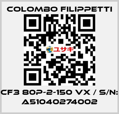 CF3 80P-2-150 VX / S/N: A51040274002 Colombo Filippetti