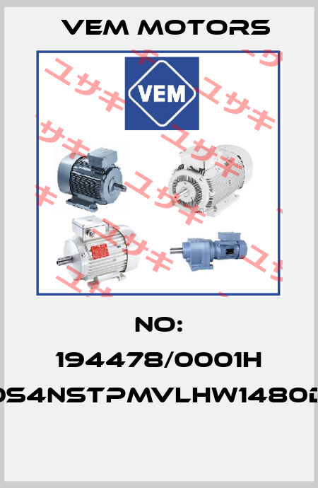 No: 194478/0001H K21R280S4NSTPMVLHW1480D/D75KW  Vem Motors