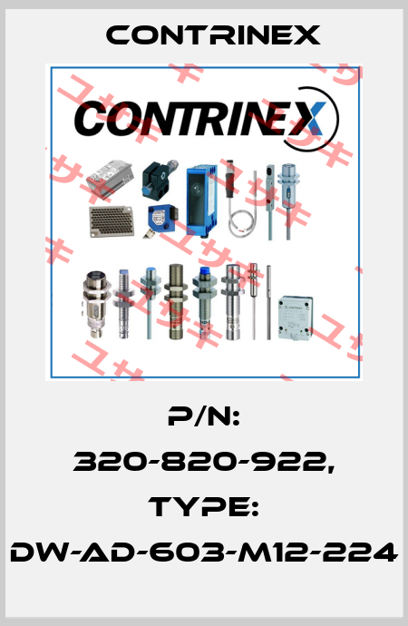 p/n: 320-820-922, Type: DW-AD-603-M12-224 Contrinex