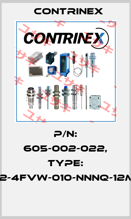P/N: 605-002-022, Type: S12-4FVW-010-NNNQ-12MG  Contrinex