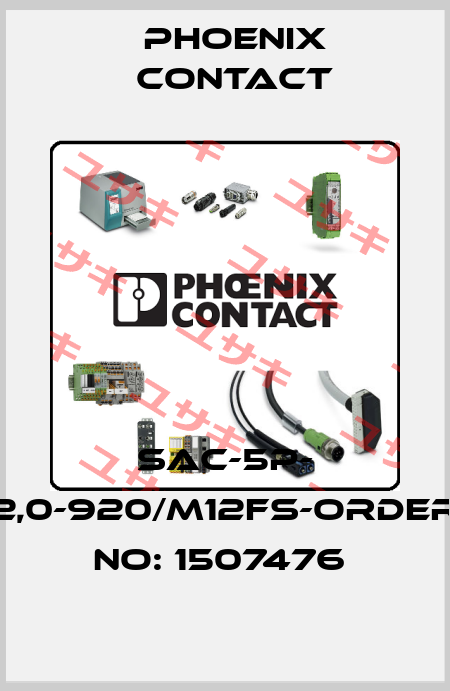 SAC-5P- 2,0-920/M12FS-ORDER NO: 1507476  Phoenix Contact