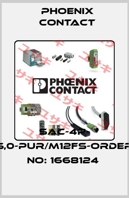 SAC-4P- 5,0-PUR/M12FS-ORDER NO: 1668124  Phoenix Contact