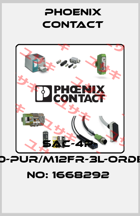 SAC-4P- 3,0-PUR/M12FR-3L-ORDER NO: 1668292  Phoenix Contact