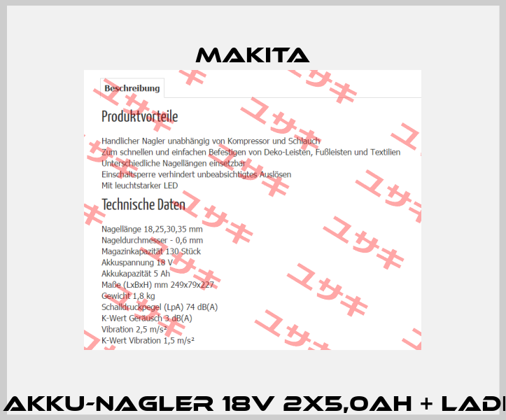 Makita Akku-Nagler 18V 2X5,0Ah + Ladegerät  Makita