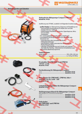 91430/Hydraulische Akkupumpe CP700 (mit Display) - ersetzt 91423 WEITKOWITZ