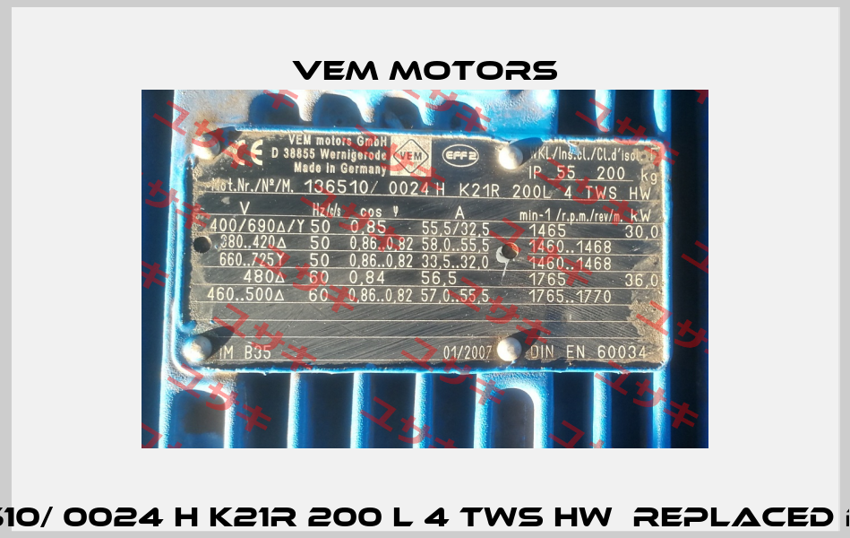 Mot. Nr. 136510/ 0024 H K21R 200 L 4 TWS HW  replaced by 19320303  Vem Motors