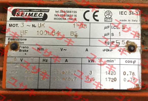 HF100LB4 B5 Obsolete! Replaced by HB3 112MA 4 230.400-50 B5  Seimec (Rossi)