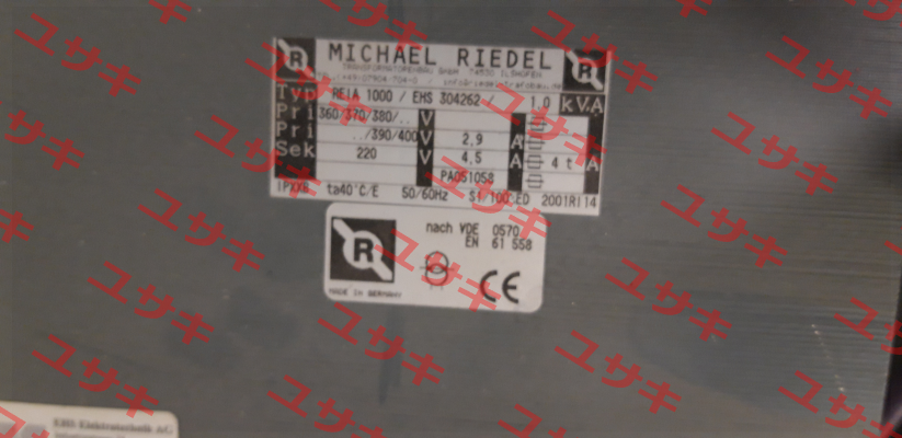 P/N: 0053/00000196 Type: REIA1000 1000VA IP00 Michael Riedel Transformatorenbau