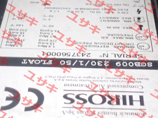 Type : SGB009 230/1/50 FLOAT  S/N: 2437560001 obsolete / SPE009-A2301DF16TIS alternative Hiross