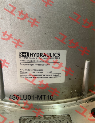 PN: PT3500139 / RV 350/204/300 R+L HYDRAULICS