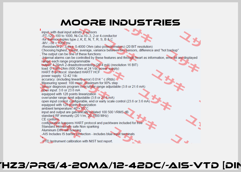 THZ3/PRG/4-20MA/12-42DC/-AIS-VTD [DIN] Moore Industries