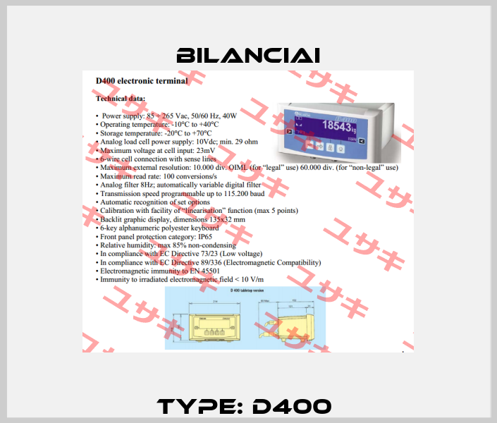 Type: D400  Bilanciai