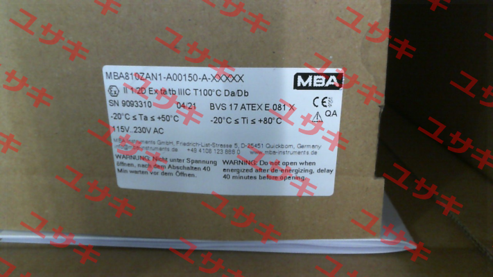 MBA810ZAN1-A00150-A-XXXXX (1213568) MBA Instruments