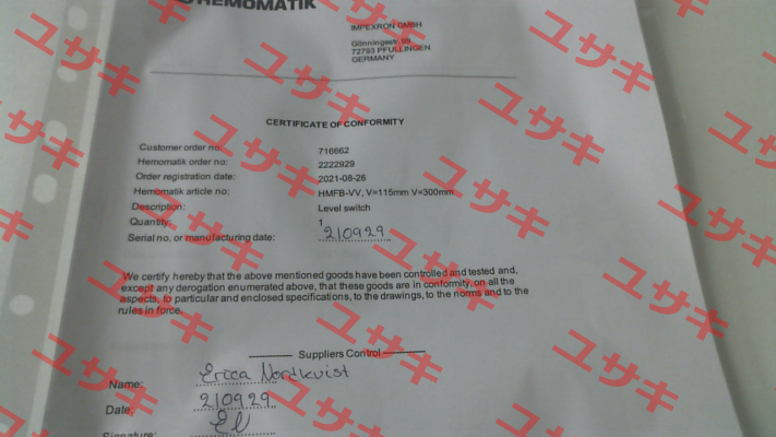 CERTIFICATE OF ORIGIN Hemomatik