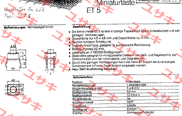 Type ET5 obsolete  Sel