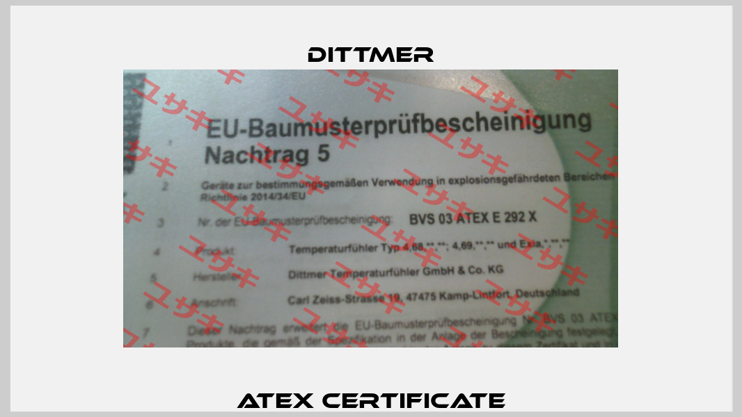 ATEX certificate Dittmer