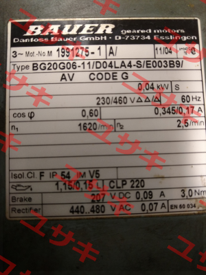 Typ : BG20G06-11/D04LA4-S/E003B9/AV  Bauer