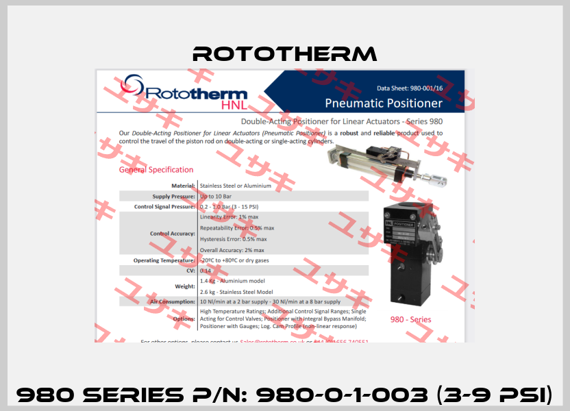 980 Series P/N: 980-0-1-003 (3-9 Psi) Rototherm