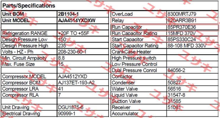 AJA4514YXDXW oem  Tecumseh